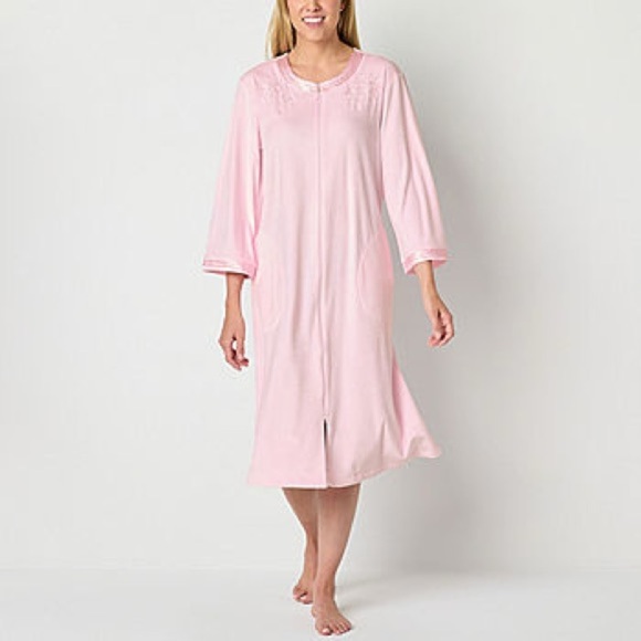 NWT Adonna Womens Velour Long Sleeve Full Zip Robe Pink Size L - Picture 1 of 5